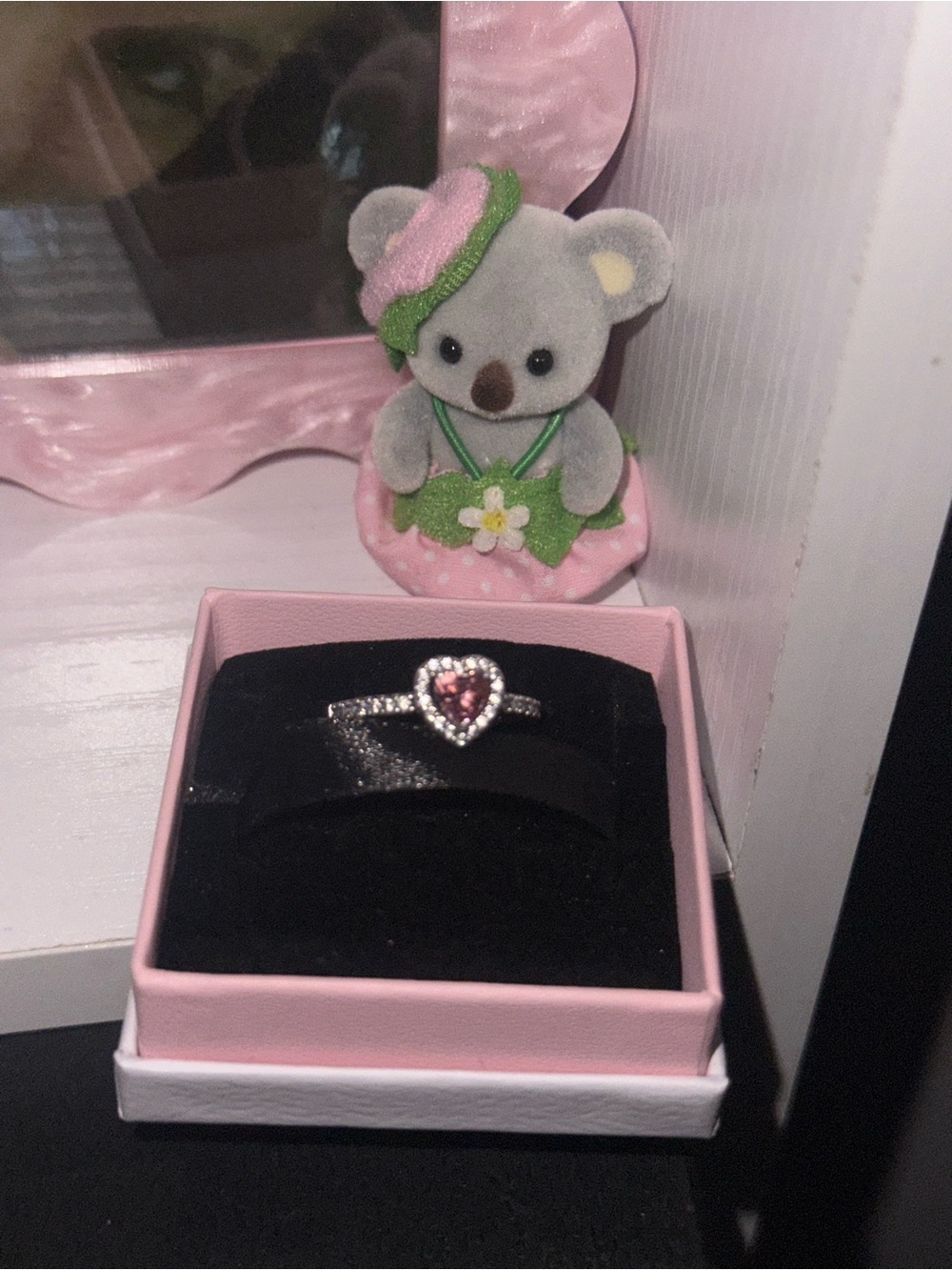 Pandora Silver Heart Ring with Pink Center Stone